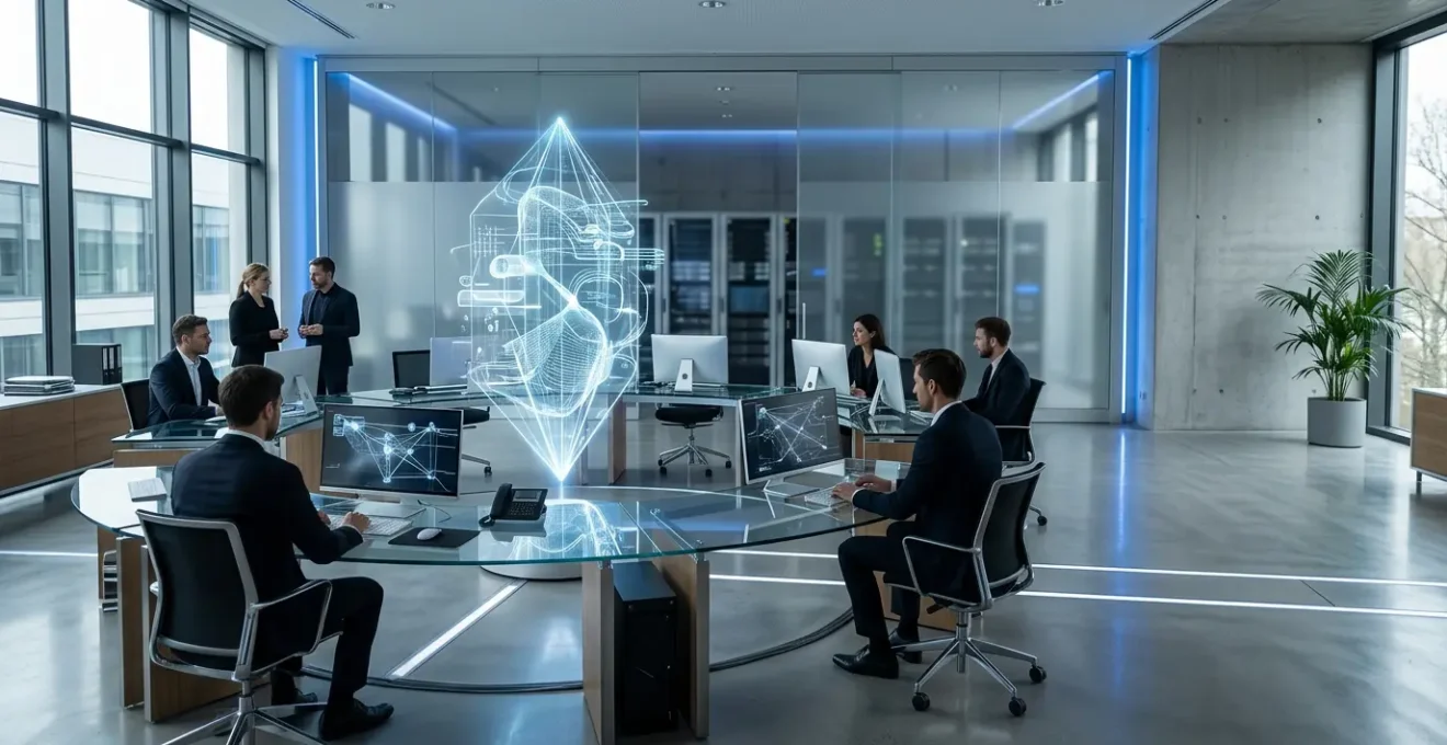 Vue moderne d'un centre de contrôle numérique d'identités et d'accès avec architecture réseau abstraite