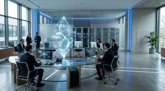 Vue moderne d'un centre de contrôle numérique d'identités et d'accès avec architecture réseau abstraite