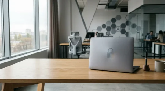 Ordinateur portable en environnement sécurisé avec protection visuelle des données