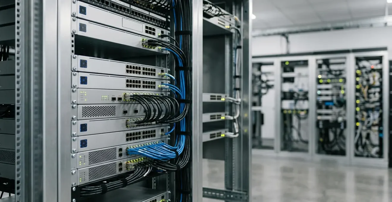 Configuration d'un équipement réseau professionnel avec indicateurs de performance et flux de données