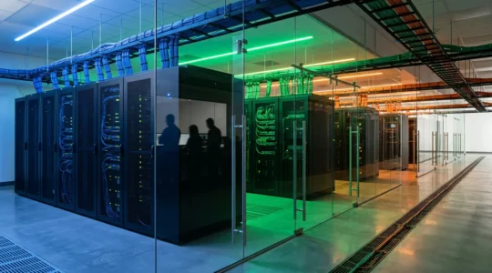Infrastructure réseau d'entreprise segmentée en zones colorées distinctes protégeant contre les cyberattaques