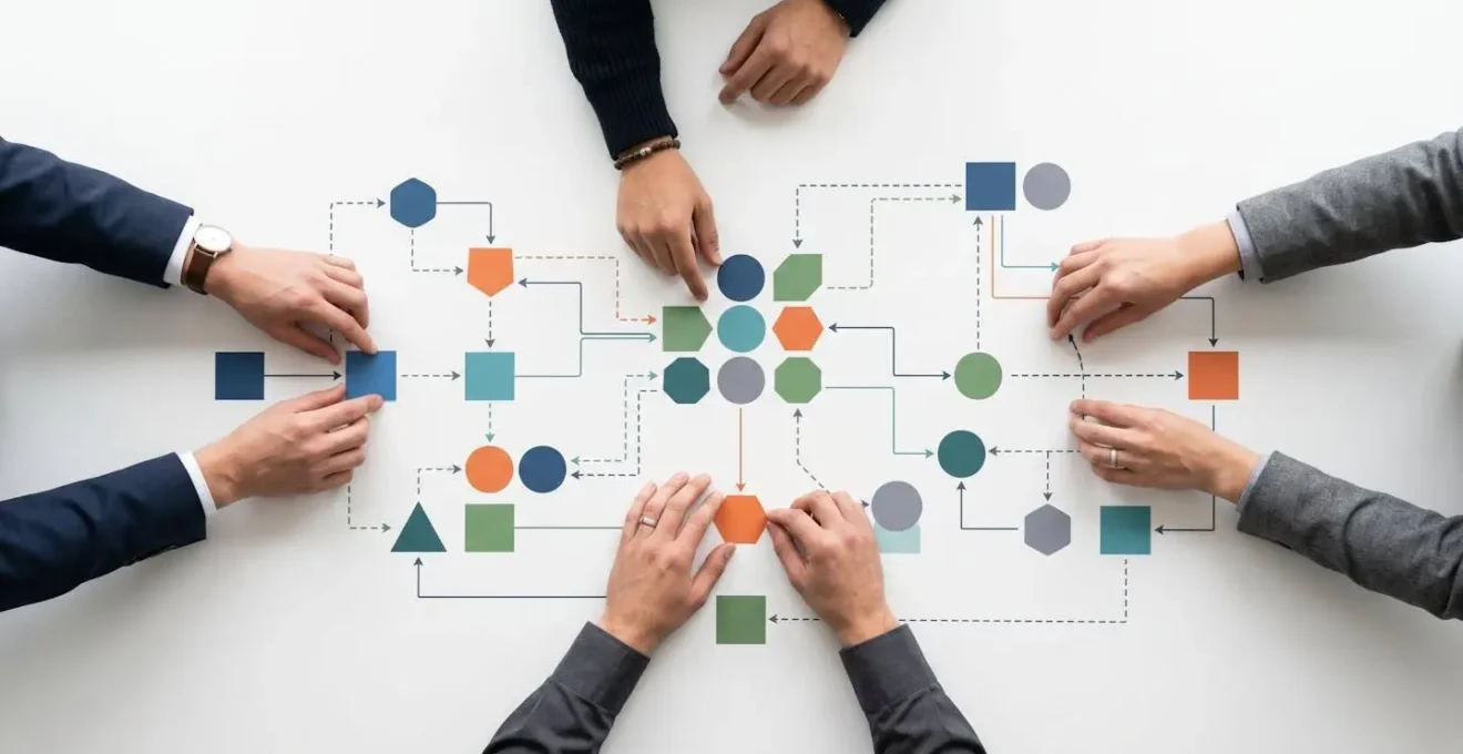 Atelier collaboratif entre équipes DSI et métiers travaillant ensemble sur la définition des besoins utilisateurs