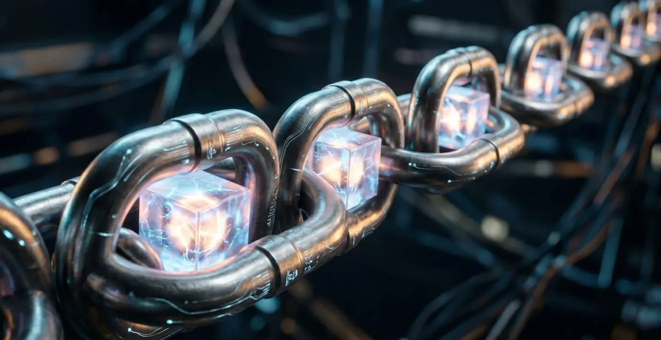Chaîne cryptographique de blocs de données interconnectés représentant l'immutabilité