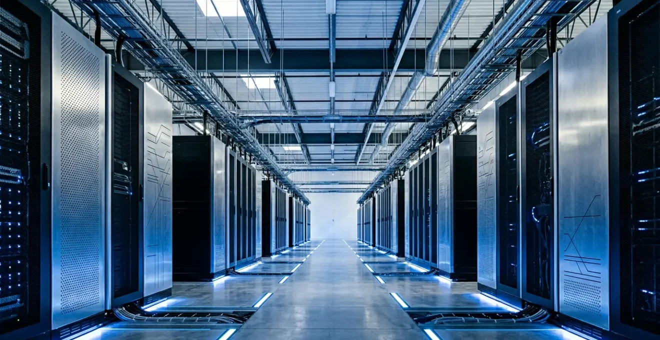 Vue moderne d'un datacenter hyperconvergé avec des nœuds modulaires interconnectés