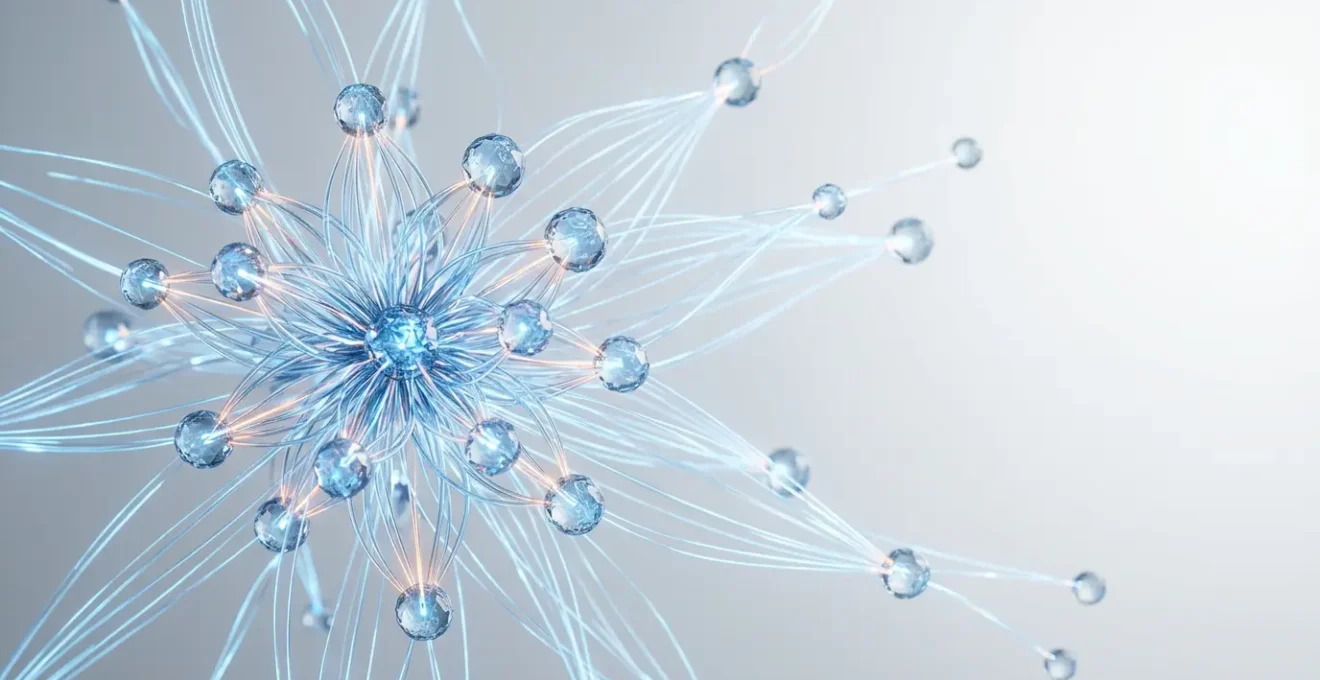 Représentation abstraite de l'interconnexion entre systèmes CRM et ERP dans un environnement cloud moderne