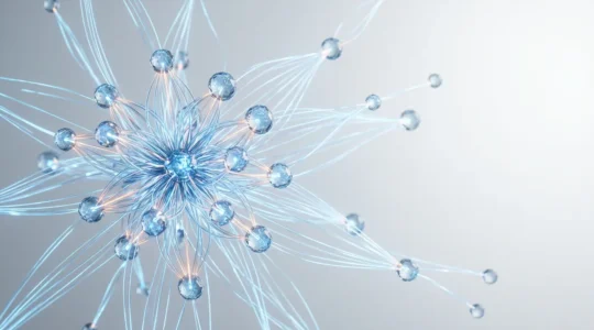 Représentation abstraite de l'interconnexion entre systèmes CRM et ERP dans un environnement cloud moderne