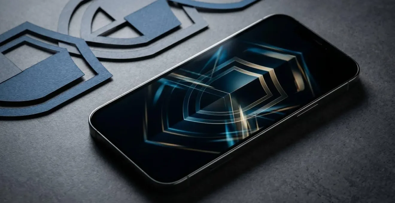 Smartphone professionnel avec indicateurs de sécurité et protection des données