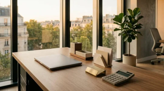 Vue d'un bureau moderne avec des éléments évoquant la transition numérique et la gestion optimisée des factures
