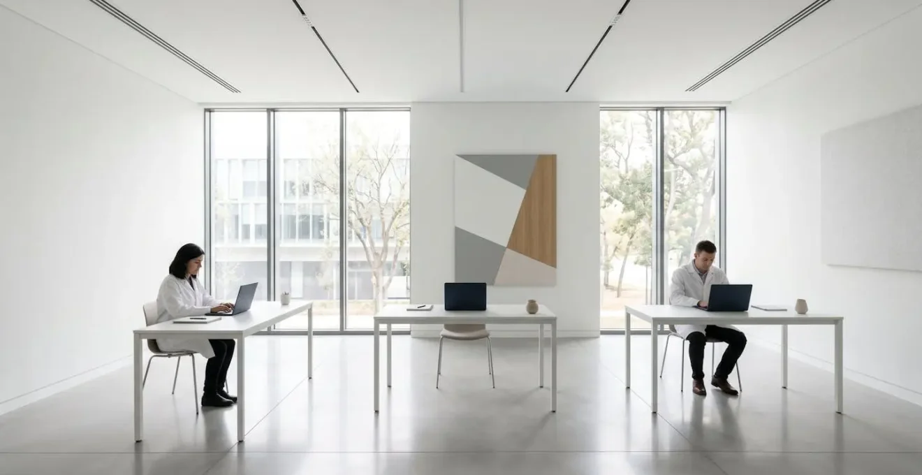 Professionnels testant un système ERP dans un environnement de travail épuré